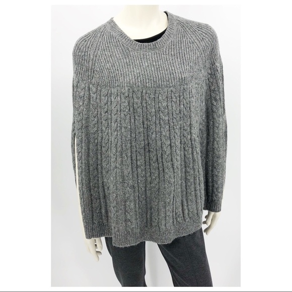 Women’s O/S Gray Cable Knit Sweater  Poncho Acrylic Modern Fit Pullover - Picture 2 of 10